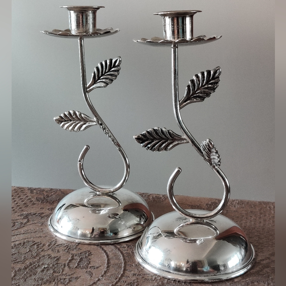 Vintage Art Nouveau Style Solid Silver 900 Handmade Candle Holders 280gr